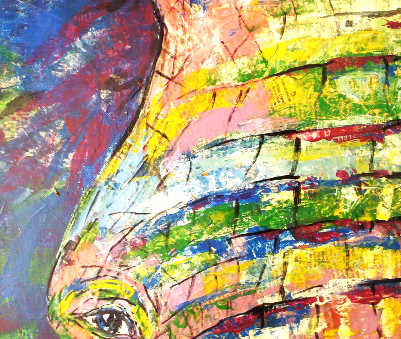 Close-up detail of the artist's original mixed-media painting
